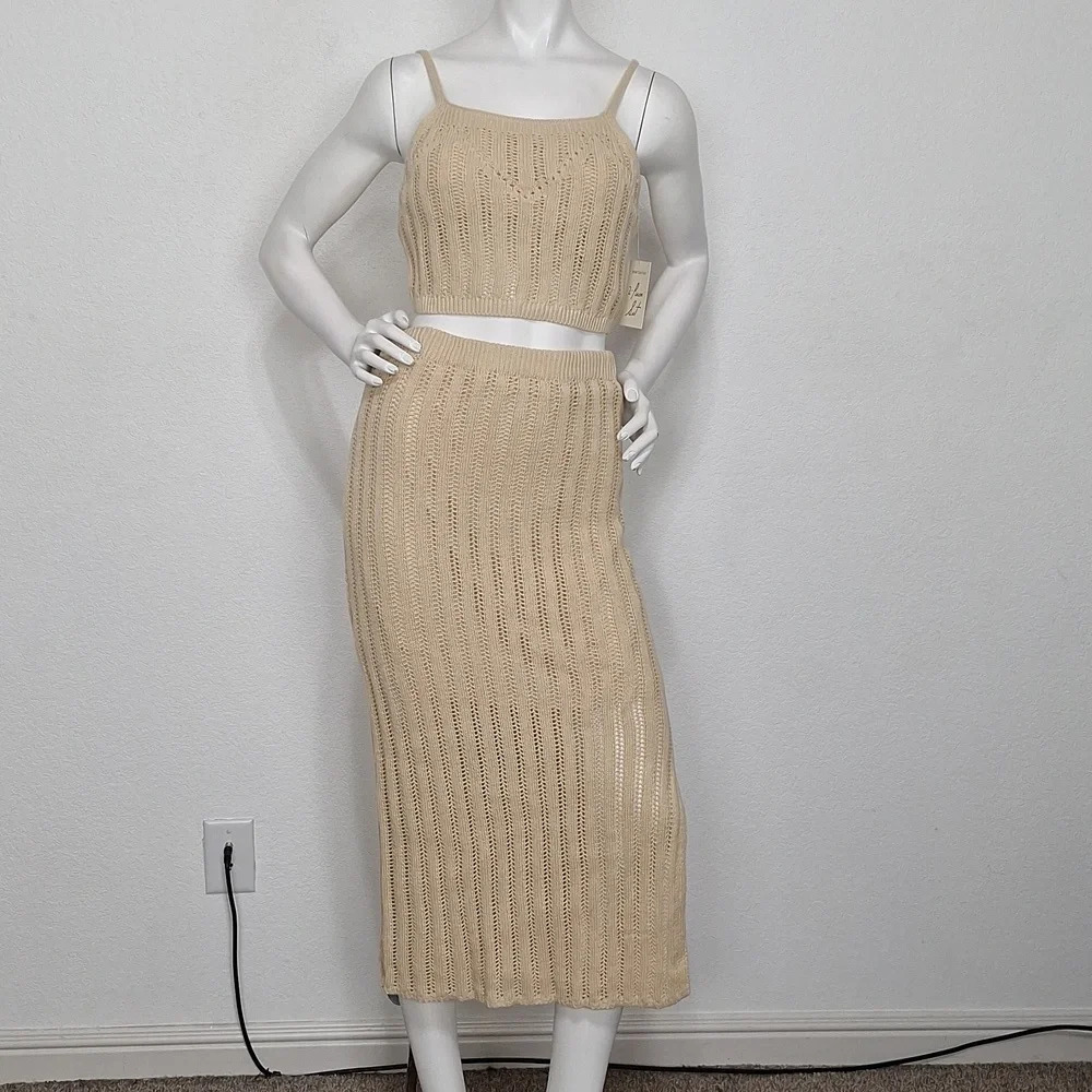 Freshman 1996 *NEW Hippie 70"s Crochet Bohemian Y2K Midi Skirt & Top 2 Piece *L